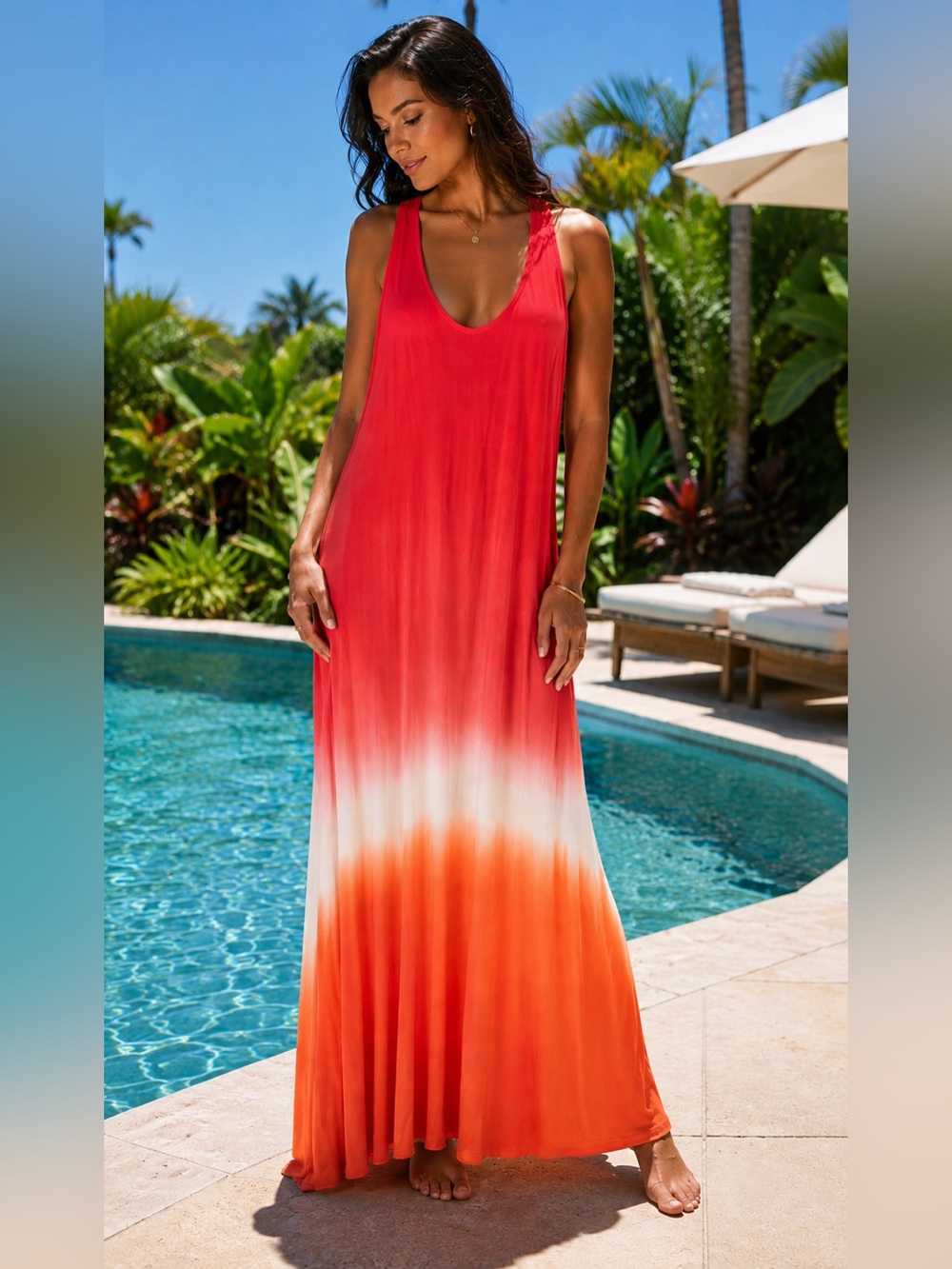 Akini Beach Caribbean Island Summer Maxi Tank Dress XL Tie-dyed